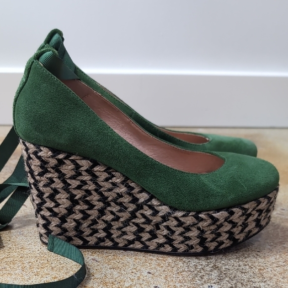 NWOT Free People | Green Suede Wedge Espadrilles Calf Tie Size EU 38 Size 7.5 - Picture 6 of 12
